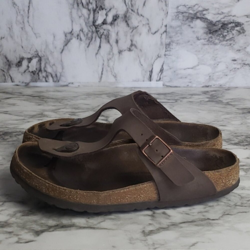 Birkenstock Sandals Shoes Womens Brown Leather Size 37 - Picture 3 of 4